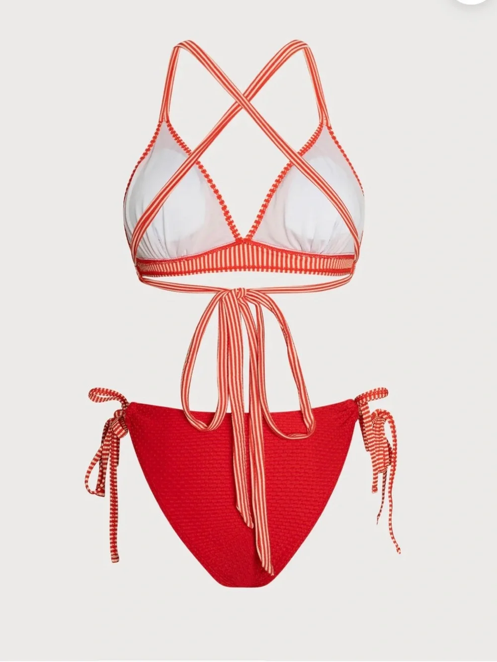 Red Textured Striped Bikini Set - Women Swim - Picture 3 of 4